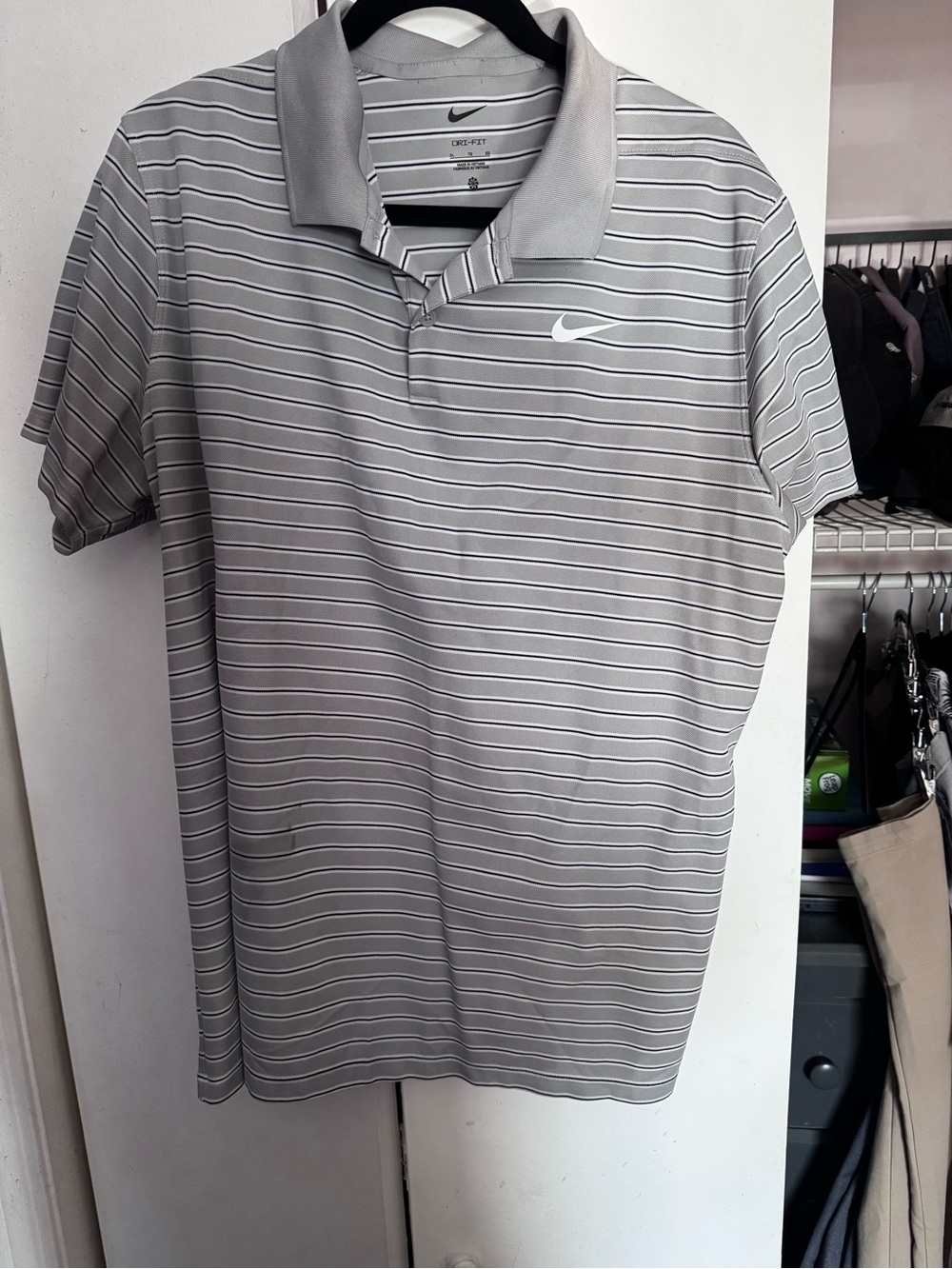 Nike Gray & White Striped Dri-FIT Polo